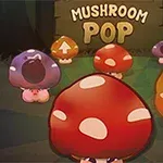 カラフルなキノコが描かれたイラストで、中央に赤いキノコがあり、背景には「MUSHROOM POP」という文字が表示されている。