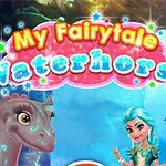 人魚のような衣装を着たキャラクターとファンタジー風の馬が描かれたカラフルなイメージ。