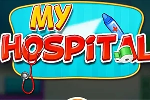 青い背景に「MY HOSPITAL」という文字と医療関連のイラストが描かれている。