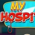 青い背景に「MY HOSPITAL」という文字と医療関連のイラストが描かれている。