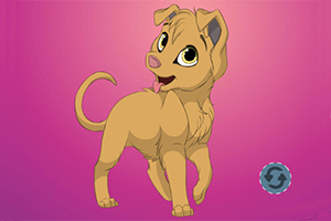 ピンクの背景に描かれた金色の子犬のイラスト。