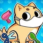 マスクをしたかわいい犬のイラストで、周りにはドライヤー、ハサミ、ブラシが描かれている。