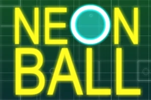 ネオンイエローで書かれた「NEON BALL」の文字が緑色の背景に表示されており、「O」の部分が水色のネオンボールで強調されている。