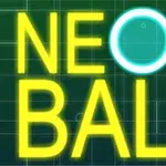 ネオンイエローで書かれた「NEON BALL」の文字が緑色の背景に表示されており、「O」の部分が水色のネオンボールで強調されている。