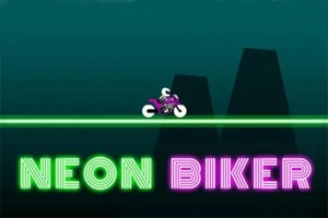 ネオンカラーのバイクが緑のライン上を走行するイラストと、下部に「NEON BIKER」の文字。
