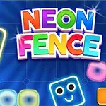 ネオンカラーの背景に、笑顔の四角いキャラクターと「NEON FENCE」のカラフルな文字が配置されている画像。