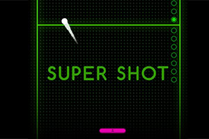 緑のドットで覆われた背景に「SUPER SHOT」という文字があり、斜めに白い線が伸びているデザイン。