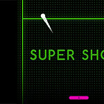 緑のドットで覆われた背景に「SUPER SHOT」という文字があり、斜めに白い線が伸びているデザイン。