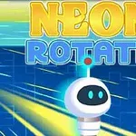 ネオン色のロボットが宇宙空間を背景に漂っているイラスト。