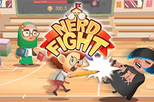 アニメ風のキャラクターが鉛筆で戦うシーンと「NERD FIGHT」のタイトルが描かれている。