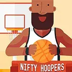 バスケットボールを持ったアニメ風の選手が、バスケットコートのリングの前に立っているイラスト。