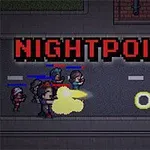 夜の街でキャラクターが銃を撃ち合うドット絵のシーン。
