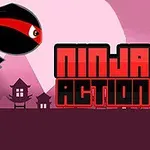 忍者が大きな月を背景にジャンプしているシルエットと「NINJA ACTION」という文字。