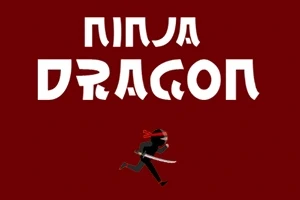 赤い背景に白い文字で「NINJA DRAGON」と書かれた上部と刀を持って走る忍者。