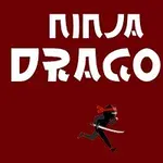 赤い背景に白い文字で「NINJA DRAGON」と書かれた上部と刀を持って走る忍者。