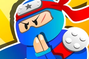 青い忍者キャラクターが祈るようなポーズをしているイラストで、赤いヘッドバンドとシルバーのアクセントがある。