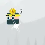 黄色いバンダナを巻いた四角いキャラクターの頭にコインが乗っている画像。