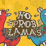 2匹のカラフルなラマと「NO PROB LAMAS」のテキストが描かれたイラスト。