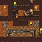 スコップを持ったキャラクターたちが地下で宝を探している場面。