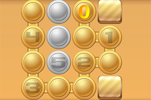 金色と銀色の数字が描かれた玉がグリッド状に配置され、背景はオレンジ色。