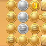 金色と銀色の数字が描かれた玉がグリッド状に配置され、背景はオレンジ色。