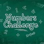 緑の黒板に「Numbers Challenge」と描かれ、周囲には手書き風の数字や記号が散りばめられているイラスト。