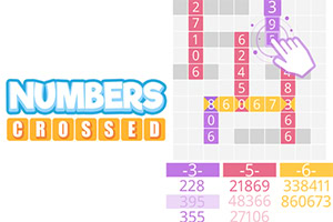 白い背景に「NUMBERS CROSSED」というテキストと、指が番号を囲んでいるパズルのブロックが並んでいる。