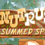 木の質感の背景に「NUT RUSH SUMMER SPRINT」と書かれたロゴ。