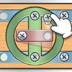 木製の板に取り付けられた緑色の歯車と、それを指で指している白い手のイラスト。
