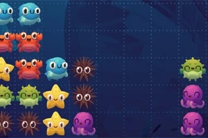 カラフルな海洋生物のイラストがグリッド上に配置されている。