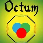 緑色の背景に「Octum」という文字があり、中央に赤、青、緑の三つの円が重なっている六角形のシンボルが描かれている。