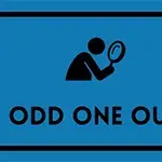青い背景に黒い人のシルエットが虫眼鏡を持っているイラストと「ODD ONE OUT」の文字。