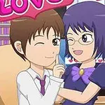 アニメ風のキャラクターがオフィスで寄り添っている。