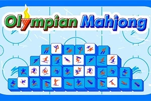青い背景にアイスホッケーリンクの上に配置された青い麻雀牌とさまざまなスポーツのイラスト。