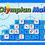 青い背景にアイスホッケーリンクの上に配置された青い麻雀牌とさまざまなスポーツのイラスト。
