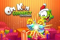 かわいいオムノムが友達やキャンディーをマッチングする、楽しいクリスマステーマのパズルゲーム