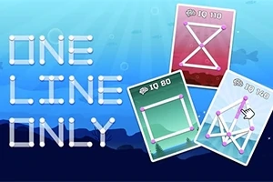 青い背景に「ONE LINE ONLY」の文字と、三枚のカードが並んでおり、それぞれ異なる図形が描かれている。