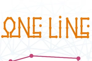 オレンジ色のドットがつながり「ONE LINE」と描かれた文字と、背景にピンク色のドットで形成された線。