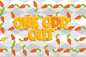 背景に人参が並び、大きな黄色の文字で「ONE ODD OUT」と書かれている画像。