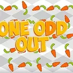 背景に人参が並び、大きな黄色の文字で「ONE ODD OUT」と書かれている画像。
