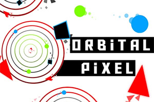 白い背景にカラフルな円と幾何学模様が配置され、中央に「ORBiTAL PiXEL」と書かれている。