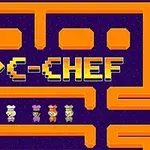 紫色の背景にオレンジの迷路と「P☆C-CHEF」の文字、4人のキャラクターが並んでいるイメージ。