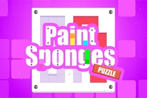 紫色の背景に「Paint Sponges Puzzle」と書かれたポスター。