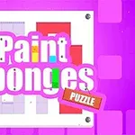 紫色の背景に「Paint Sponges Puzzle」と書かれたポスター。