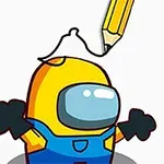 黄色いスーツを着たキャラクターの頭の上に大きな鉛筆で線が引かれているイラスト。