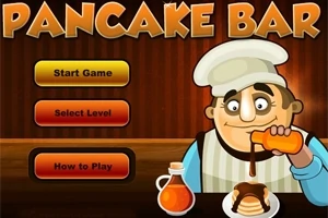 シェフがパンケーキにシロップをかけているイラストと「Start Game」などのボタンが表示されている画像。