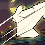都市の夜空を背景に、白い紙飛行機が飛んでいるイラストと数字の「2」。