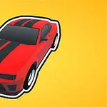 赤い車が黄色の背景の上に描かれているイラスト。