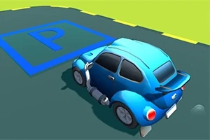 青い小型車が駐車スペースに停められているイラスト。