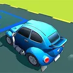 青い小型車が駐車スペースに停められているイラスト。